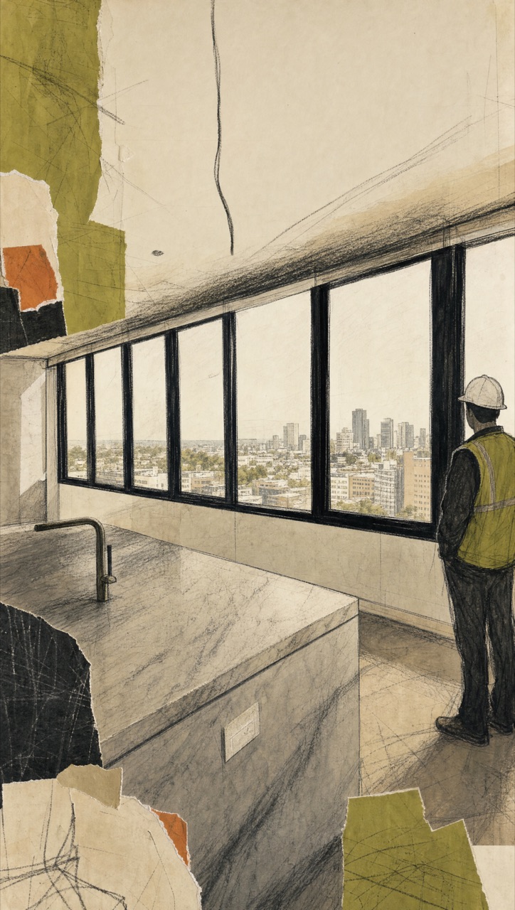 Illustrative vertical frame: Penthouse · Kitchen & materials